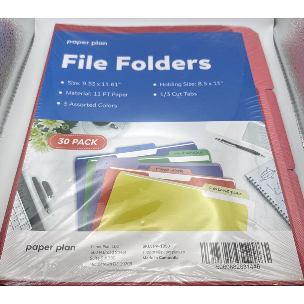 Paper Plan File Folders 30 Pack • Reversible Multi-Color • Letter Size • 1/3 Cut